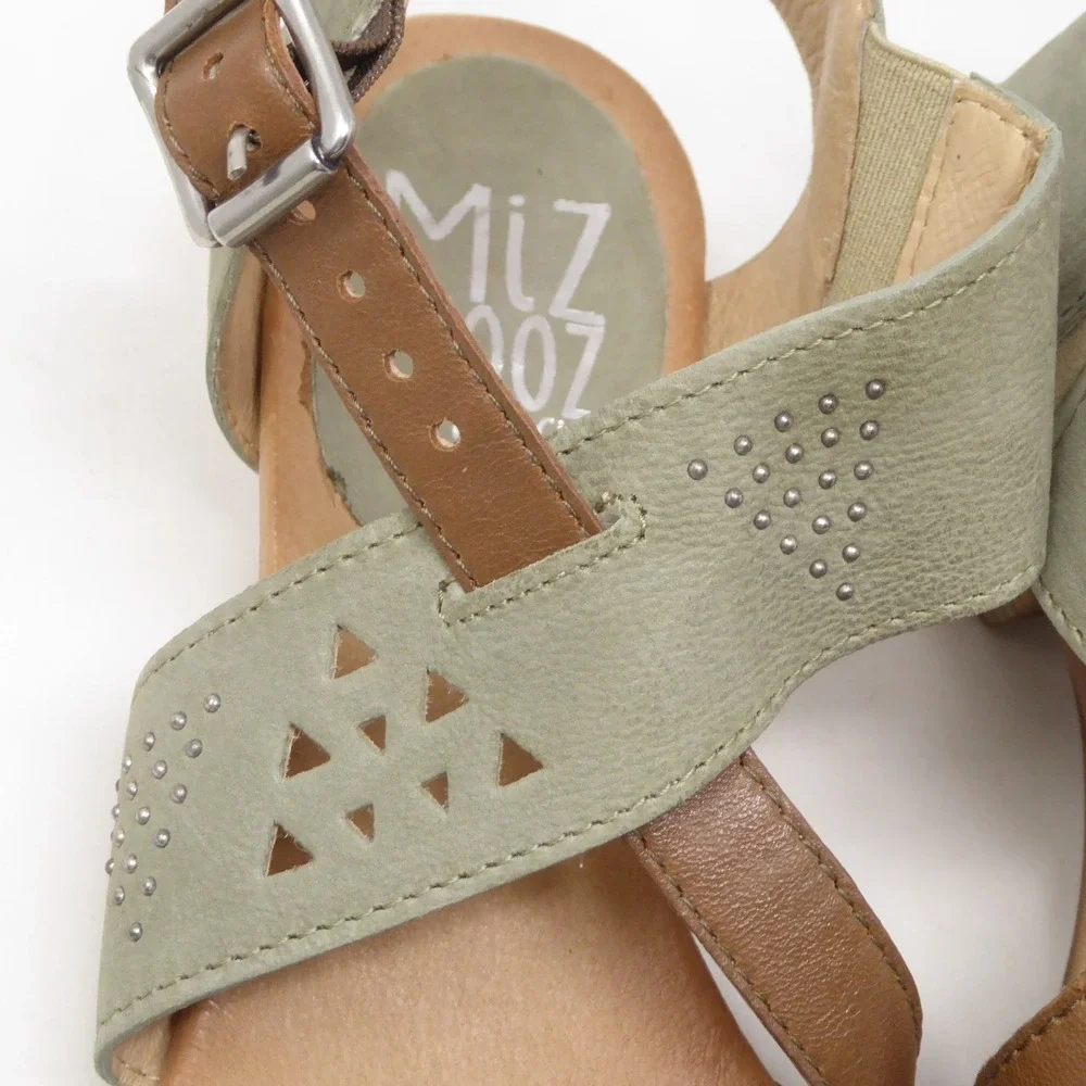 Miz Mooz Womens Sandals Green Leather Cienna Strappy Low Wedge Heels 38 / 7.5